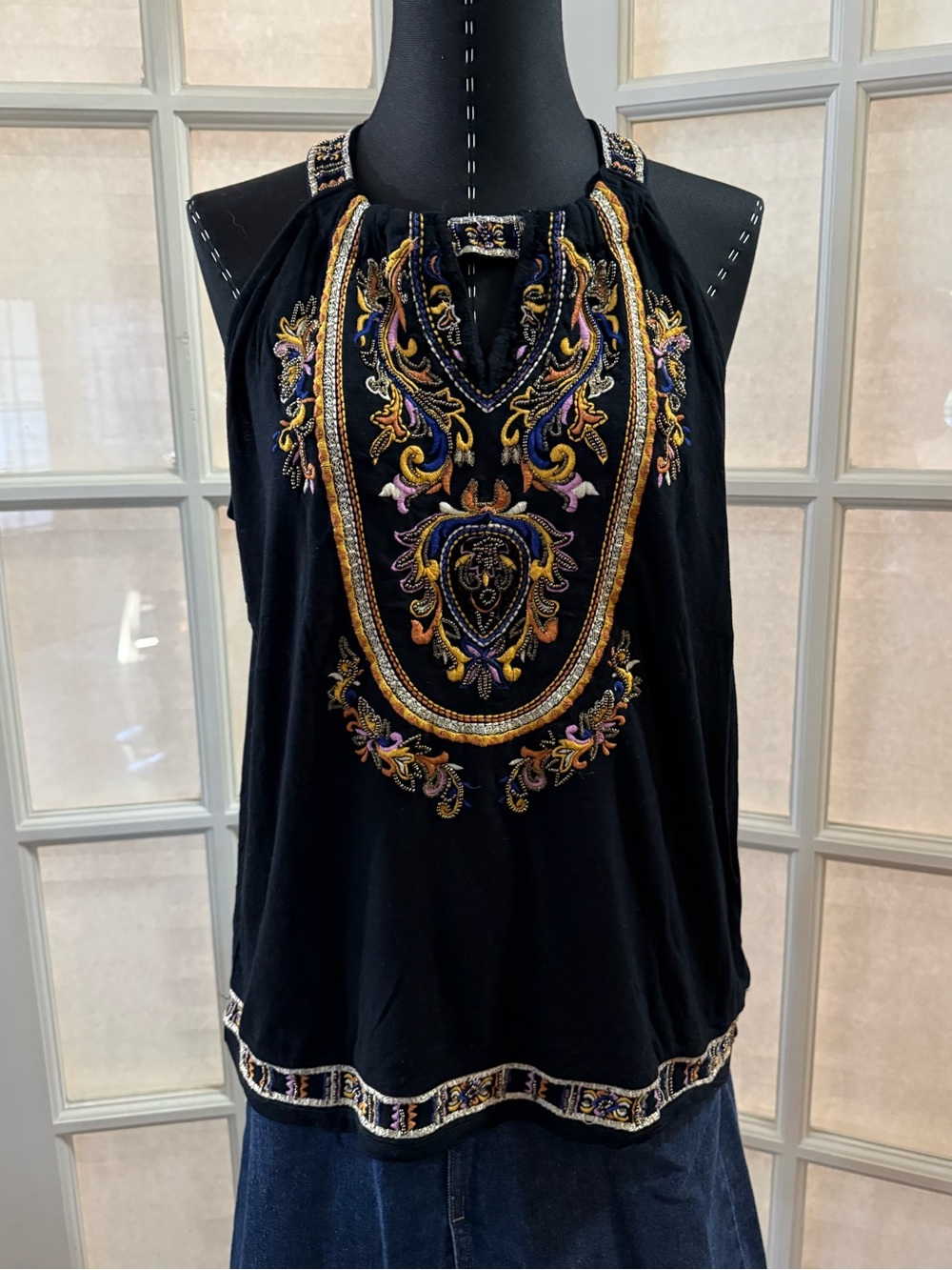 INC International Concepts Black Embroidered Sleeveless Top